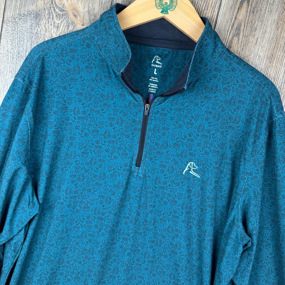 Rhoback Mens Large Philadelphia City of Brotherly Love Q-Zip Pullover Green